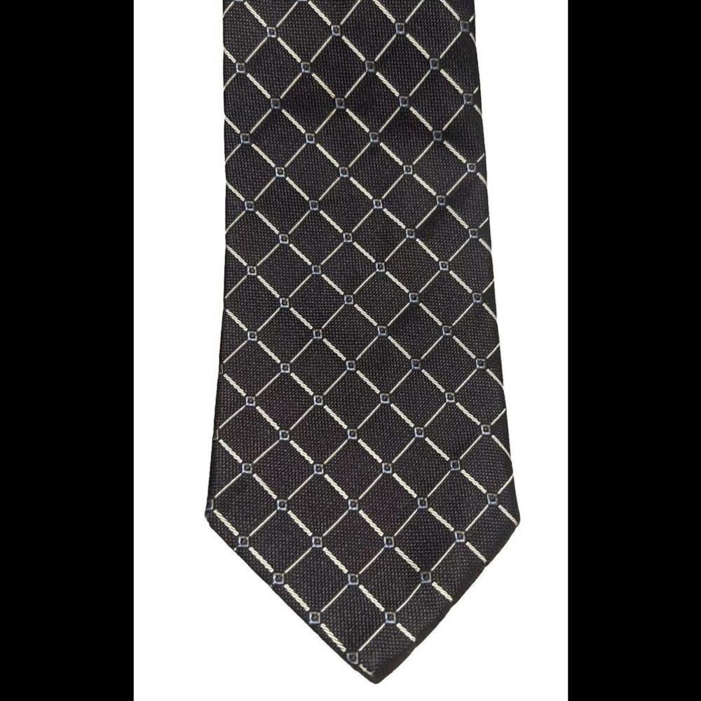 Cremieux Tie 100% Silk Navy White Geometric Made In USA